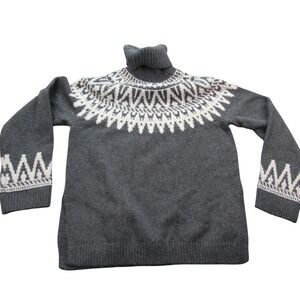 HM Gray‎ Fair Isle Turtleneck Sweater Womens Small Nordic Knit Pullover